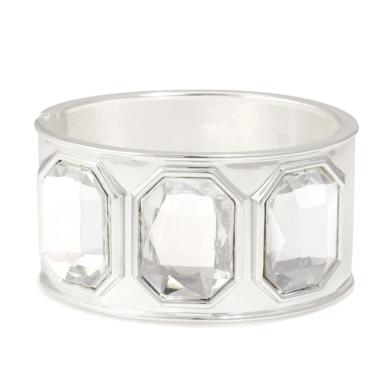 SILVER CLEAR FACETED CRYSTAL HINGED BRACELET #FW-B377SLC (15FL Showroom)