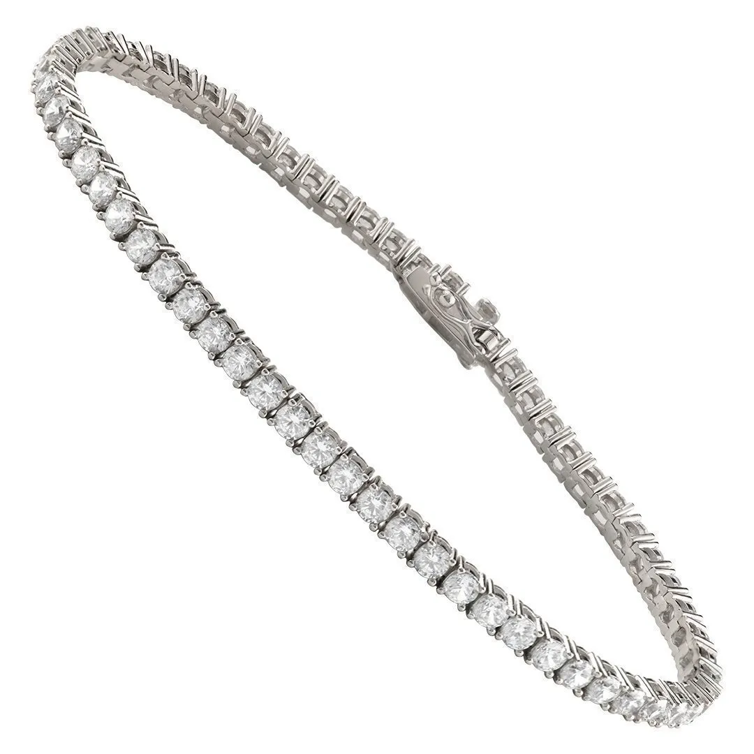 Silver Cubic Zirconia Stones Tennis Bracelet 4 mm 9 Ctw