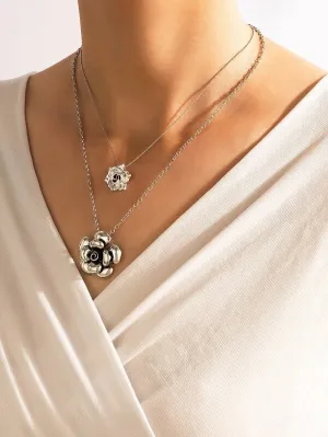 Silver Floral Layered Necklace