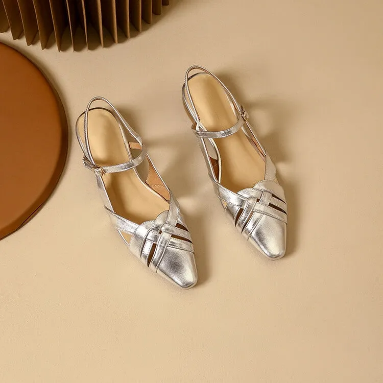 Silver Gold Woven Quarter Strap Flats #001102