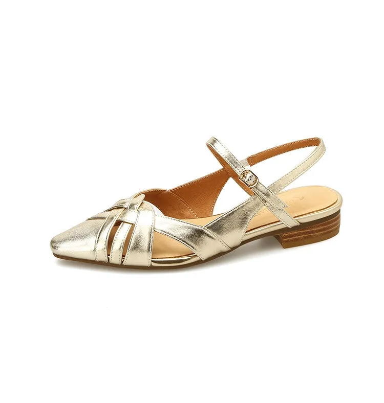 Silver Gold Woven Quarter Strap Flats #001102