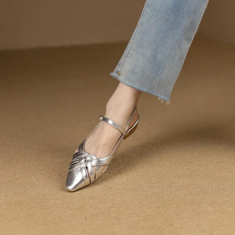 Silver Gold Woven Quarter Strap Flats #001102