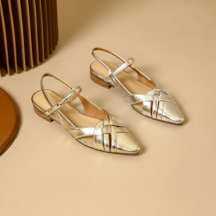 Silver Gold Woven Quarter Strap Flats #001102