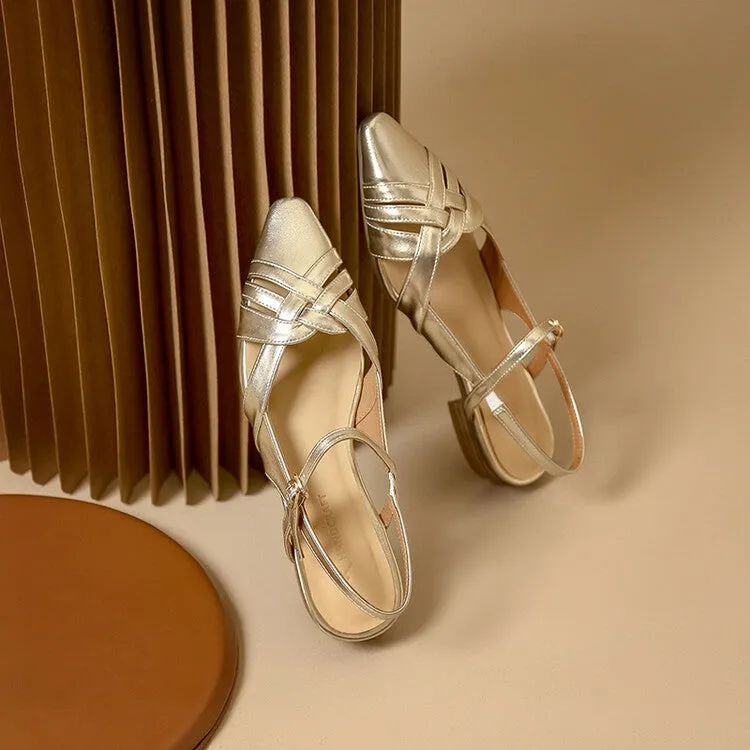 Silver Gold Woven Quarter Strap Flats #001102