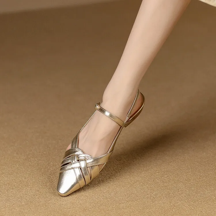 Silver Gold Woven Quarter Strap Flats #001102