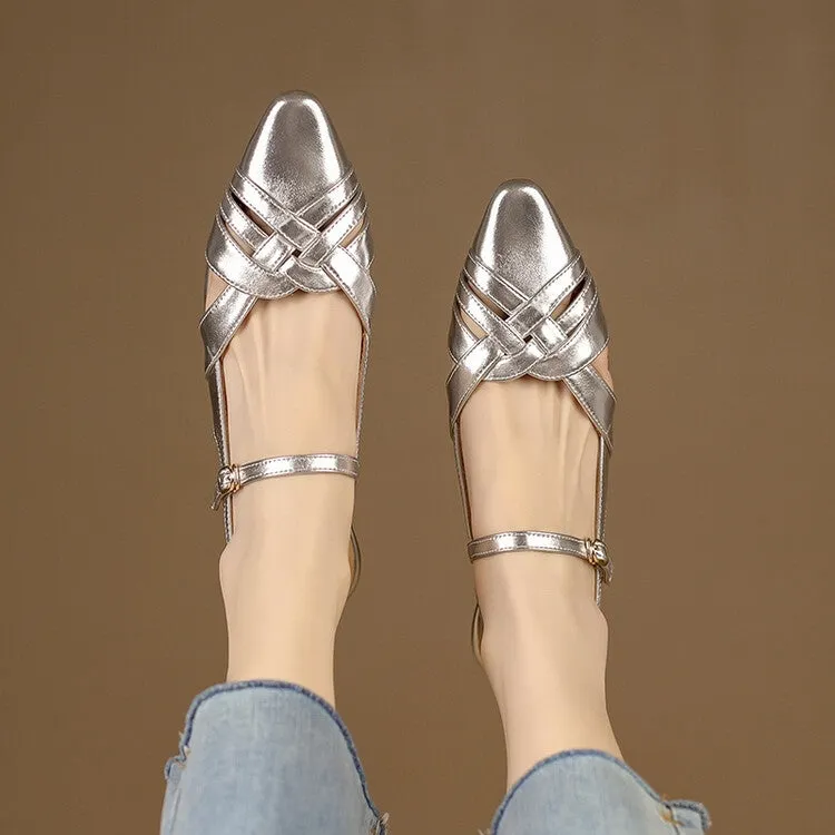 Silver Gold Woven Quarter Strap Flats #001102