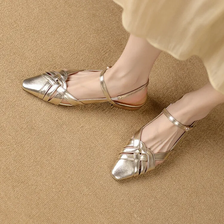 Silver Gold Woven Quarter Strap Flats #001102