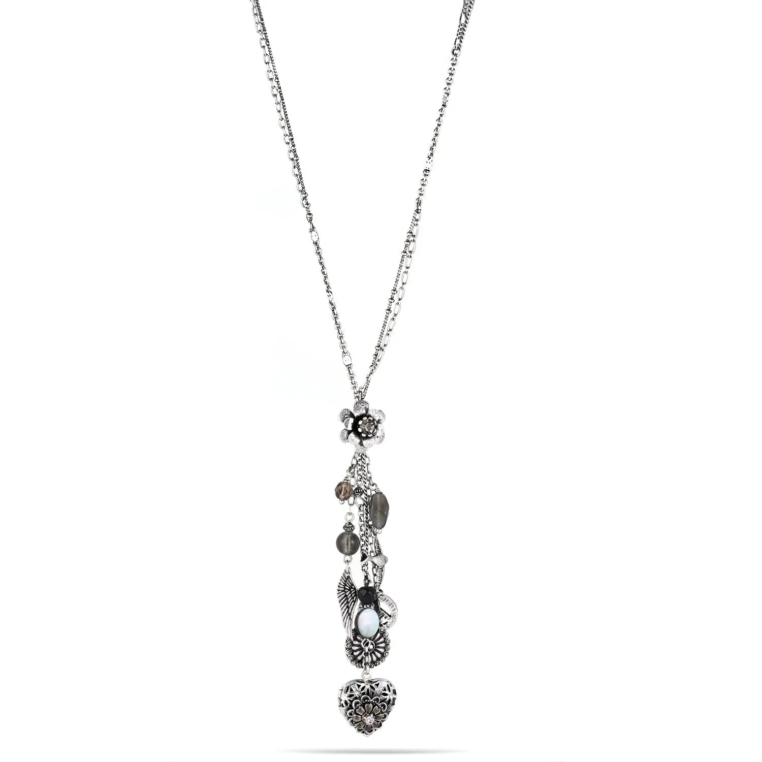 SILVER MIX CHARMS TASSEL  NECKLACES #215BK1401 (1C6/2A1)