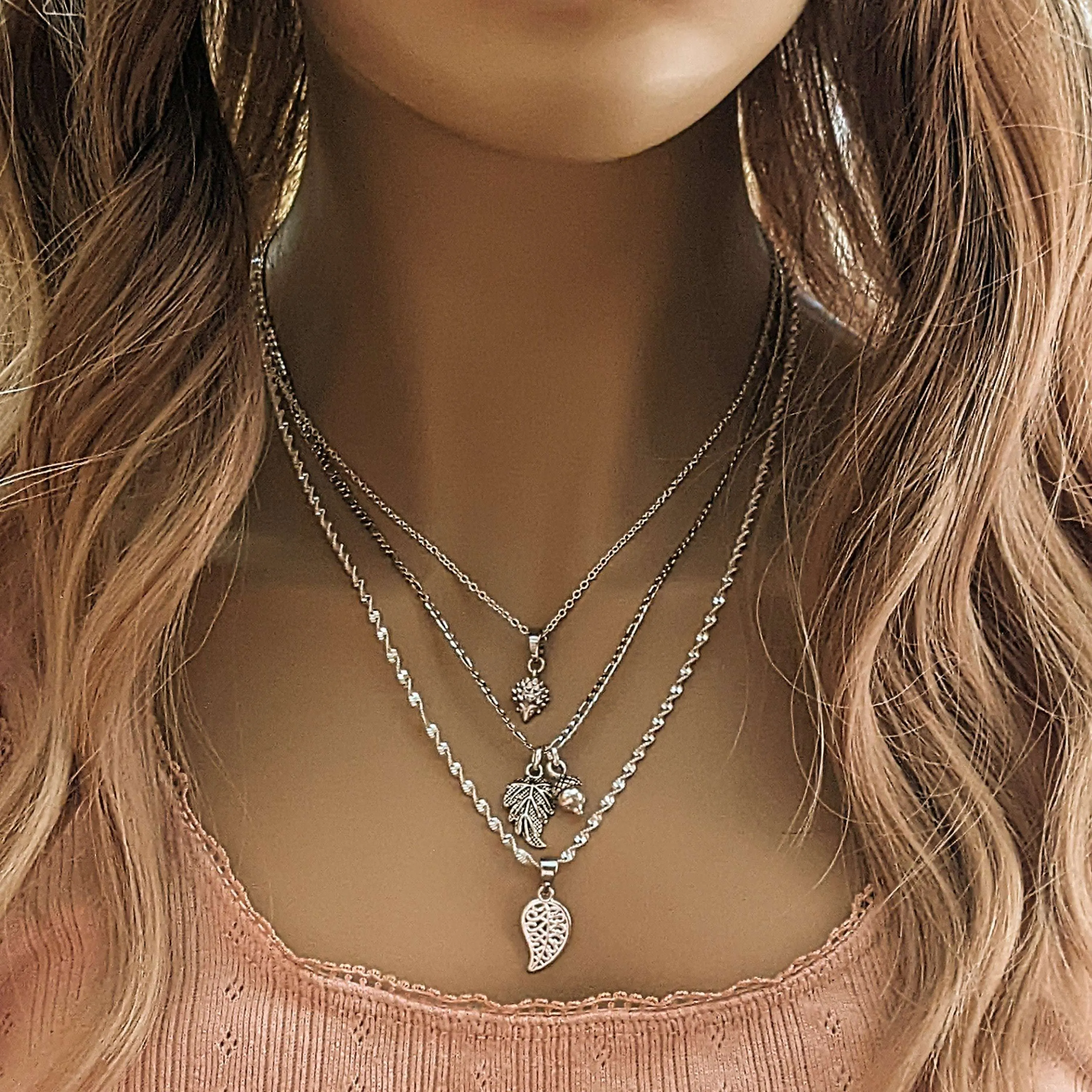 Silver Nature's Splendor Layered Necklace Set