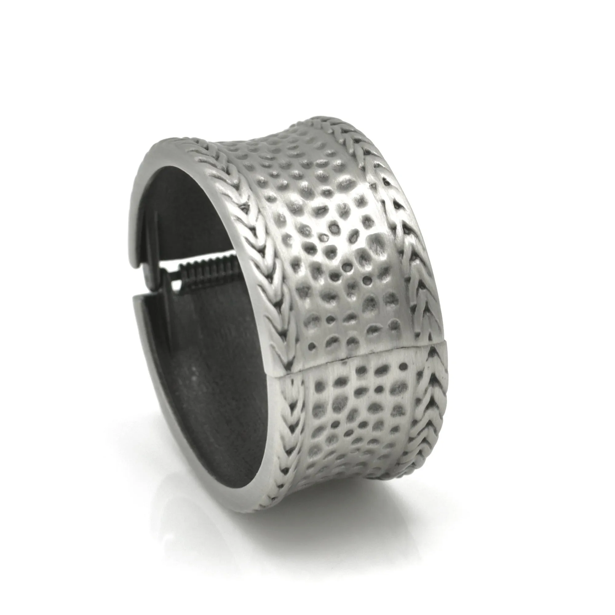Silver Oxidized Matte Finished Hammered Hinged Bracelet #FW-B9071S