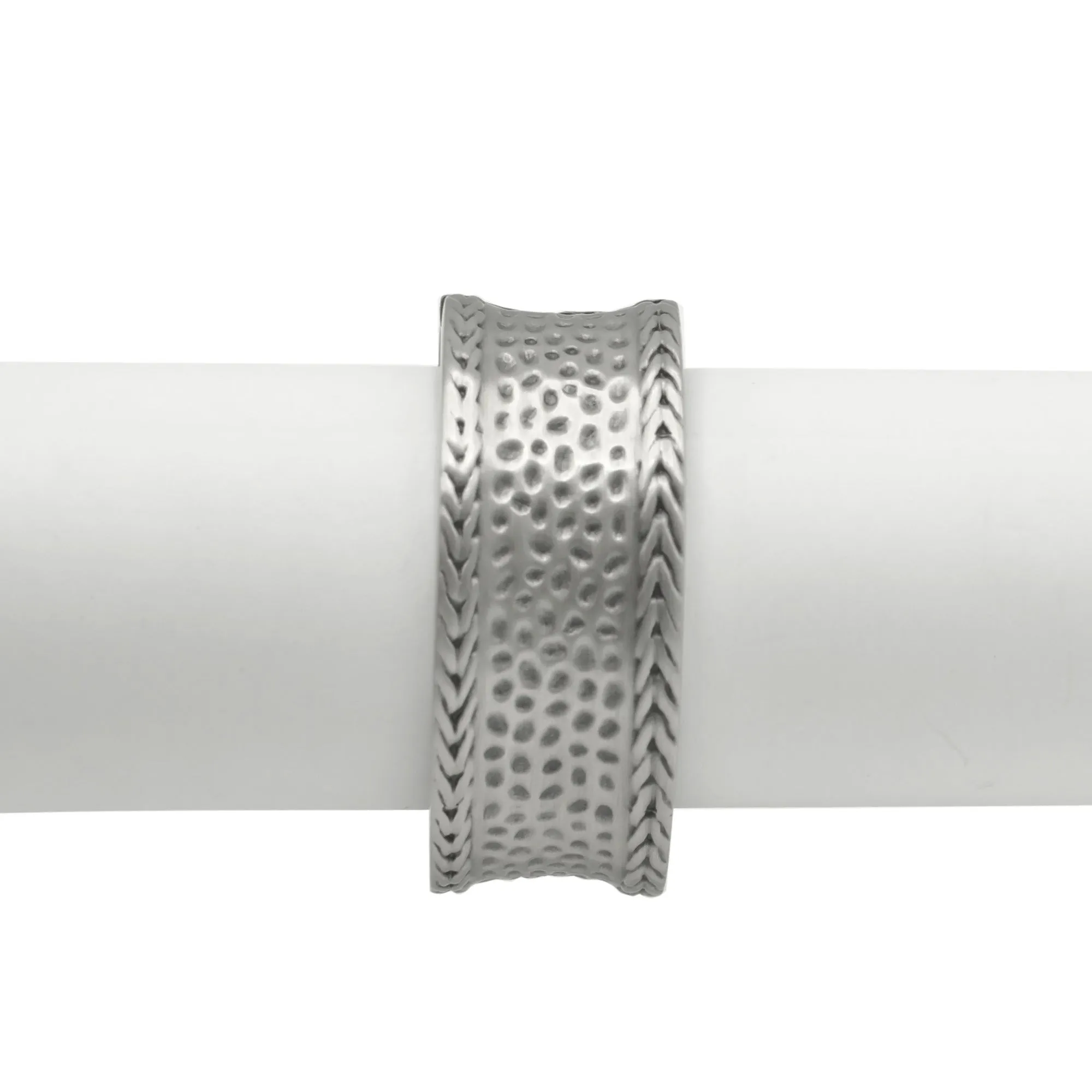 Silver Oxidized Matte Finished Hammered Hinged Bracelet #FW-B9071S