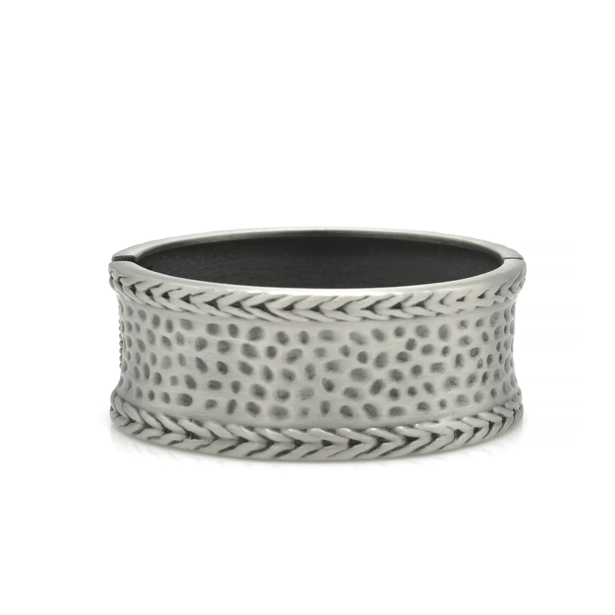 Silver Oxidized Matte Finished Hammered Hinged Bracelet #FW-B9071S
