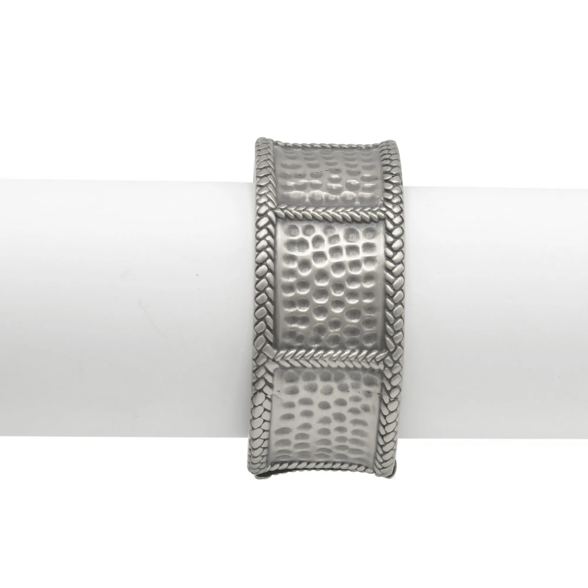 SILVER OXIDIZED MATTE FINISHED HAMMERED HINGED BRACELET #FW-B9081S