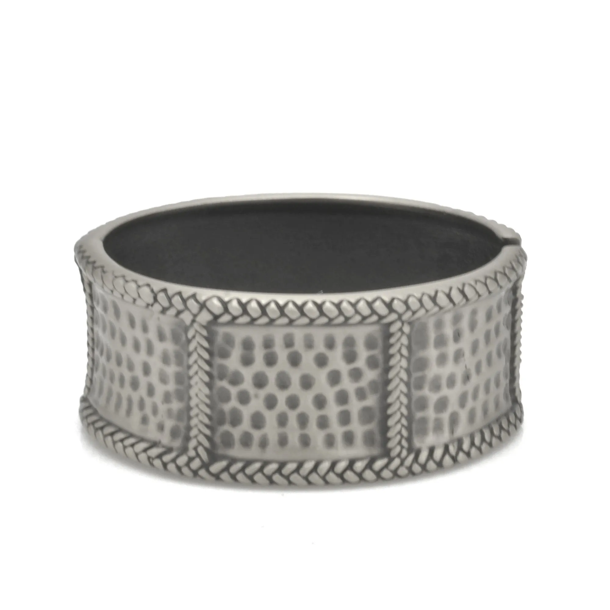 SILVER OXIDIZED MATTE FINISHED HAMMERED HINGED BRACELET #FW-B9081S