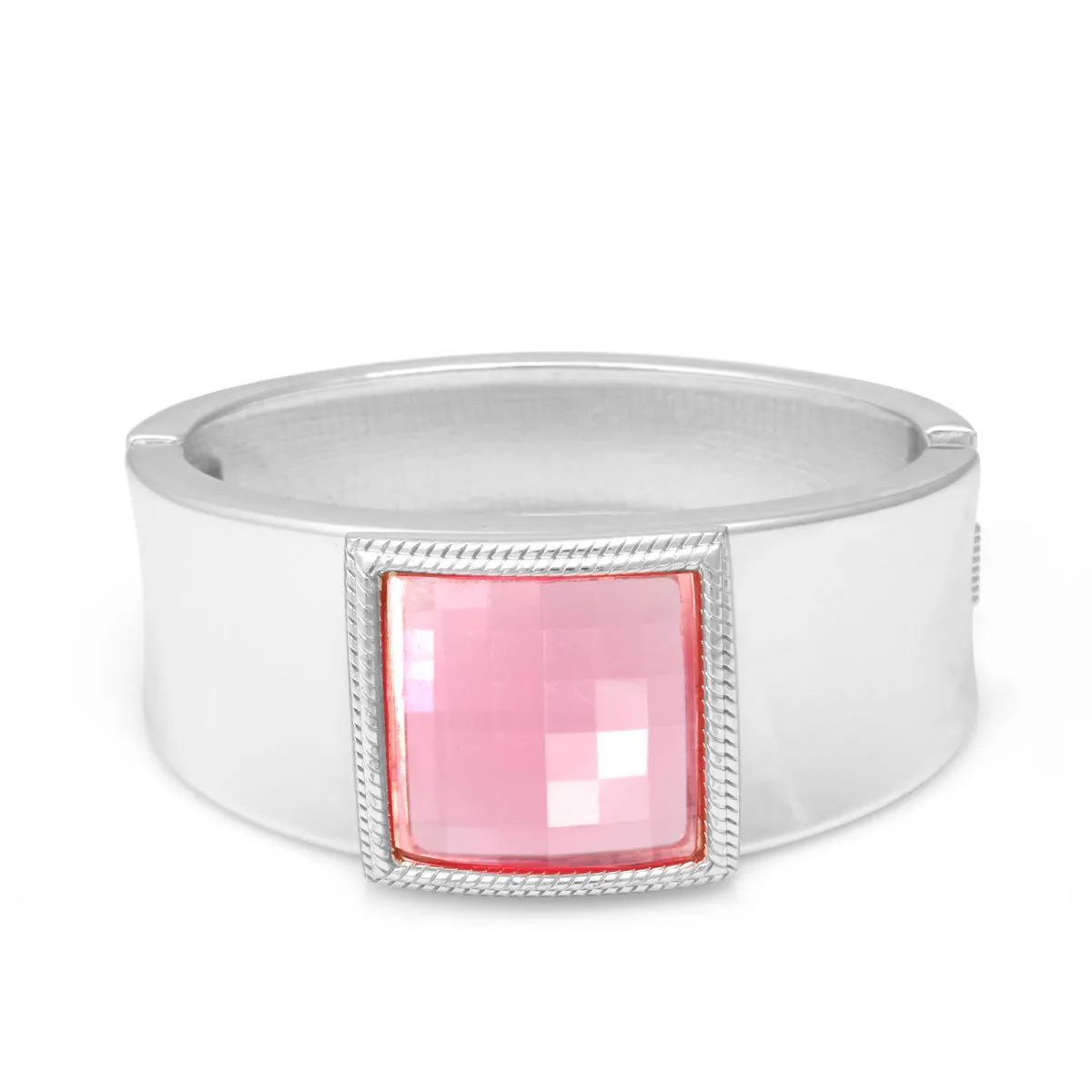 SILVER PINK CRYSTAL HINGED BRACELET #FW-B1563 SPK (14th Fl old office)