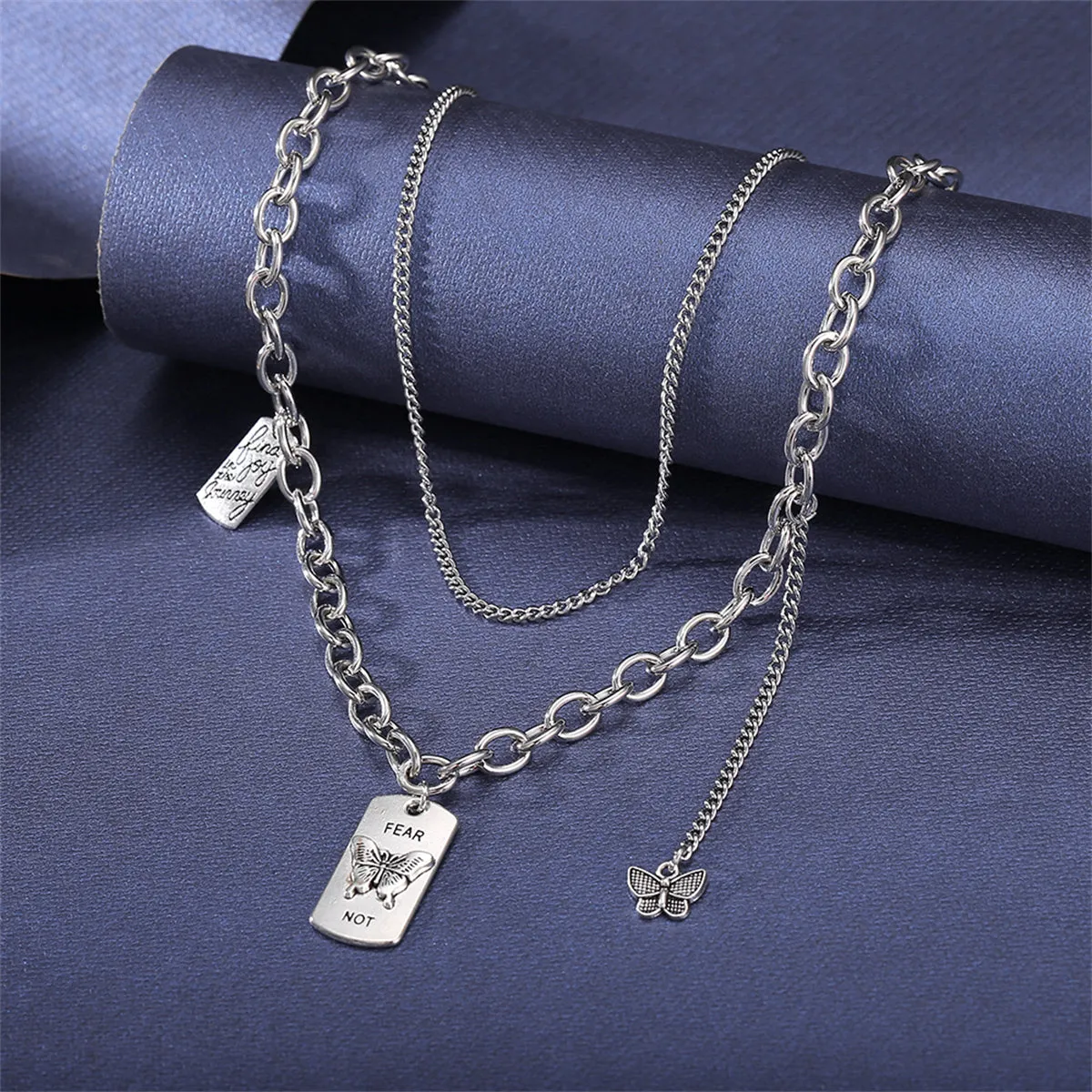 Silver-Plated Butterfly 'Change' Layered Pendant Necklace