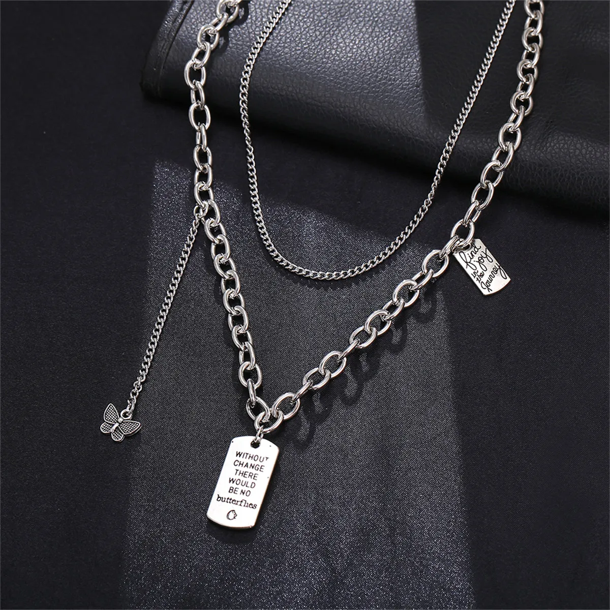 Silver-Plated Butterfly 'Change' Layered Pendant Necklace