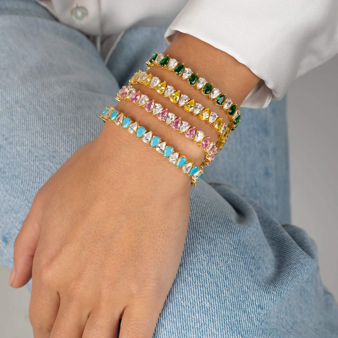 Silver Wide Pear Shaped Tennis Bracelet