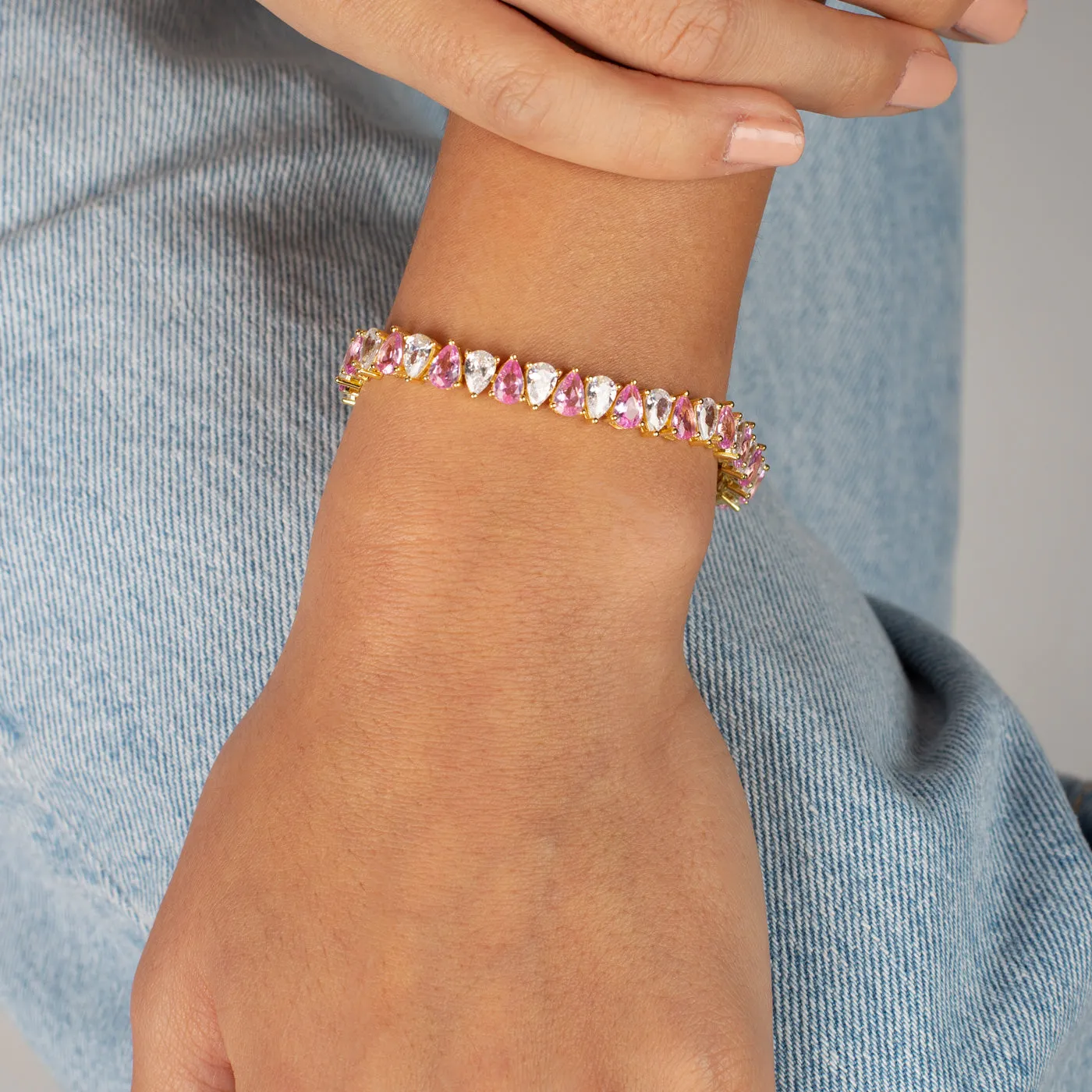 Silver Wide Pear Shaped Tennis Bracelet