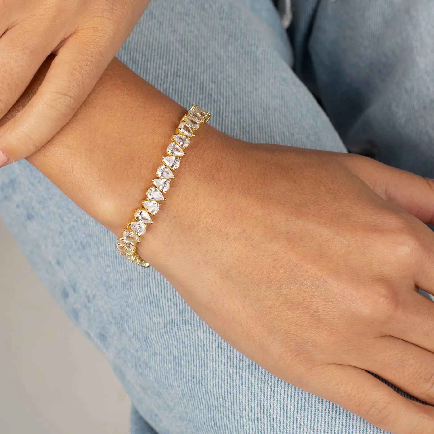 Silver Wide Pear Shaped Tennis Bracelet