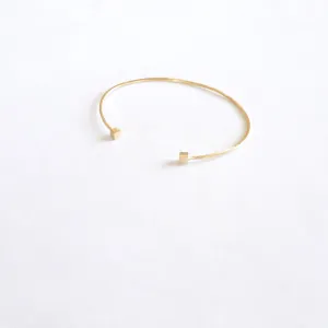 Simple Yet Elegant, Hand-Made Open Cuff Bangle Bracelet With Double Cube Ends - 0207