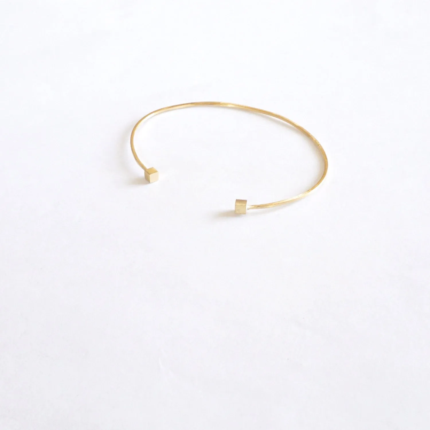 Simple Yet Elegant, Hand-Made Open Cuff Bangle Bracelet With Double Cube Ends - 0207