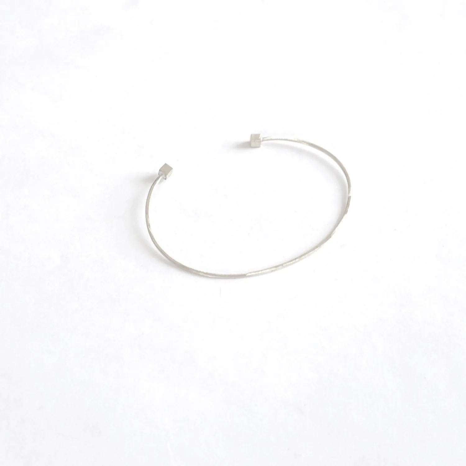 Simple Yet Elegant, Hand-Made Open Cuff Bangle Bracelet With Double Cube Ends - 0207