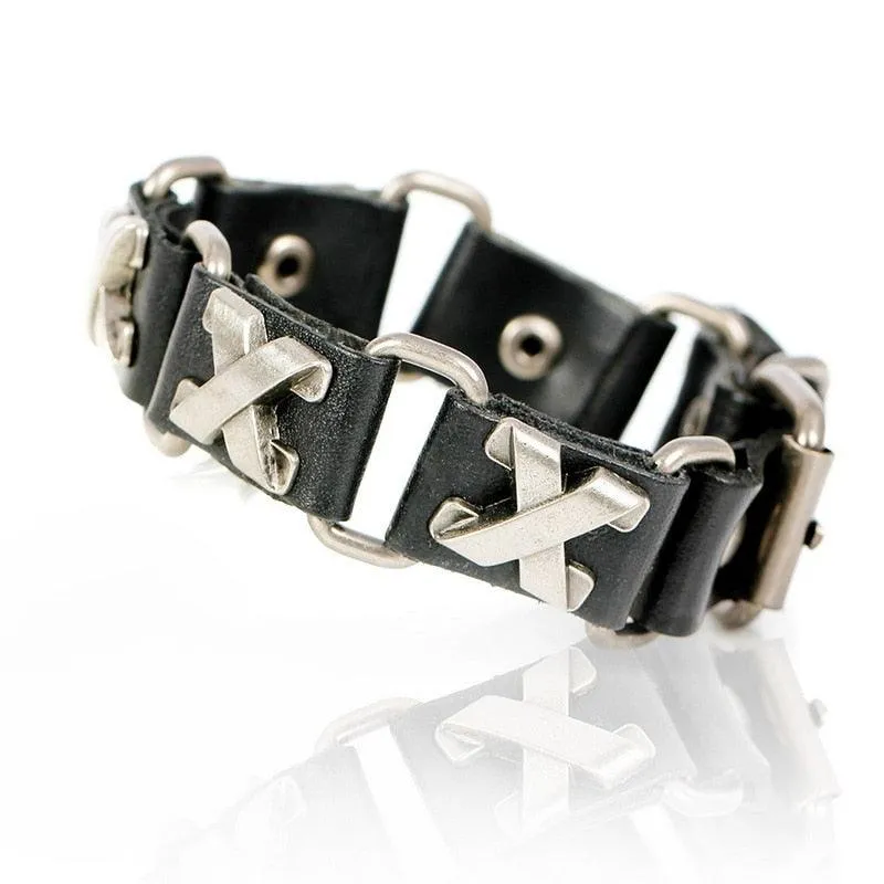 Skull Chain Leather Bracelet