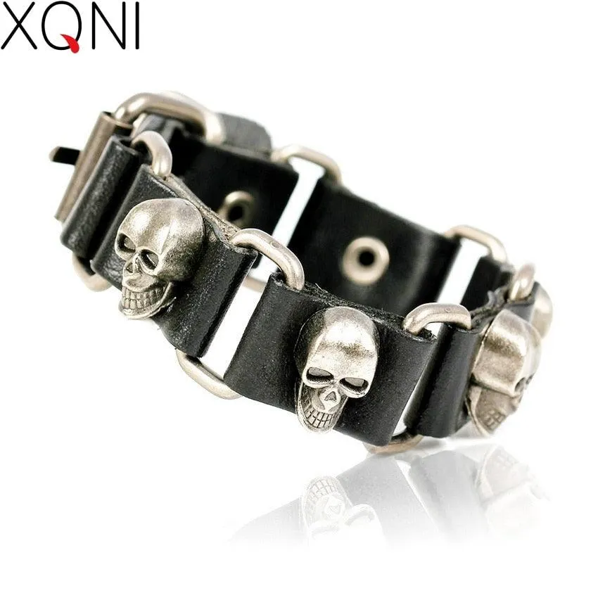 Skull Chain Leather Bracelet