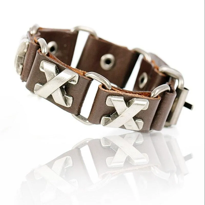 Skull Chain Leather Bracelet