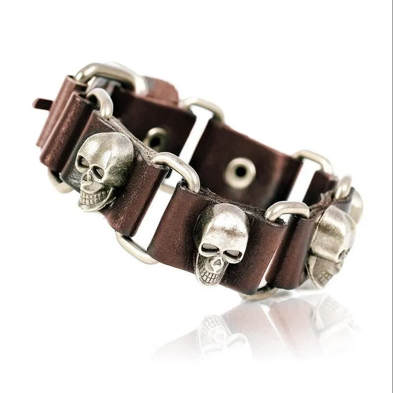 Skull Chain Leather Bracelet