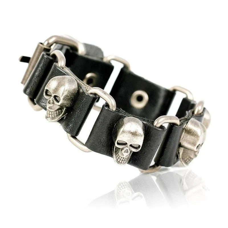 Skull Chain Leather Bracelet
