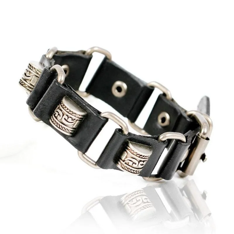 Skull Chain Leather Bracelet
