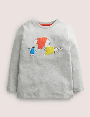 Small Scale Puff Print T-shirt-Grey Marl Animals