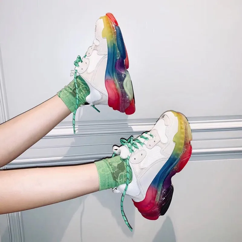 Sneakers Women PVC Flats Round Toe Shoes Women Brand Ladies Shoes Sport Dad Shoes Casual Zapatos De Mujer New Sapato Feminino