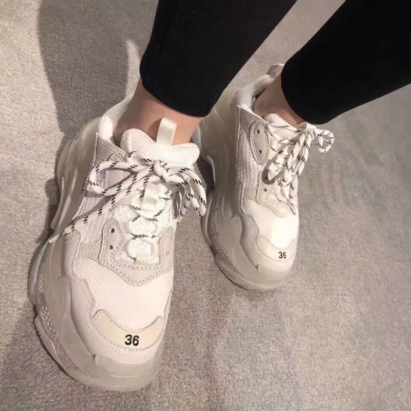 Sneakers Women PVC Flats Round Toe Shoes Women Brand Ladies Shoes Sport Dad Shoes Casual Zapatos De Mujer New Sapato Feminino