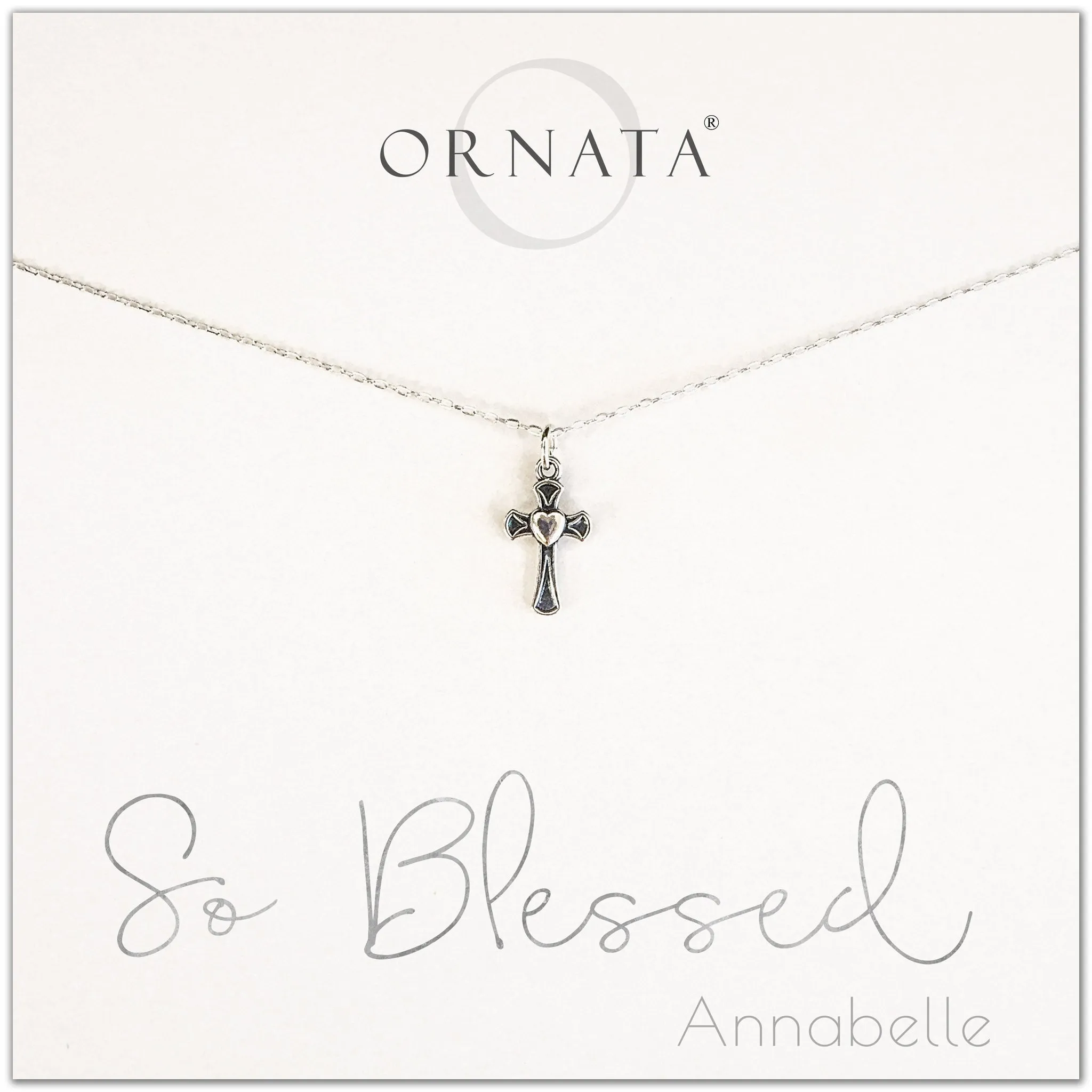 “So Blessed” Sterling Silver Cross and Heart Necklace on Personalized Jewelry Card