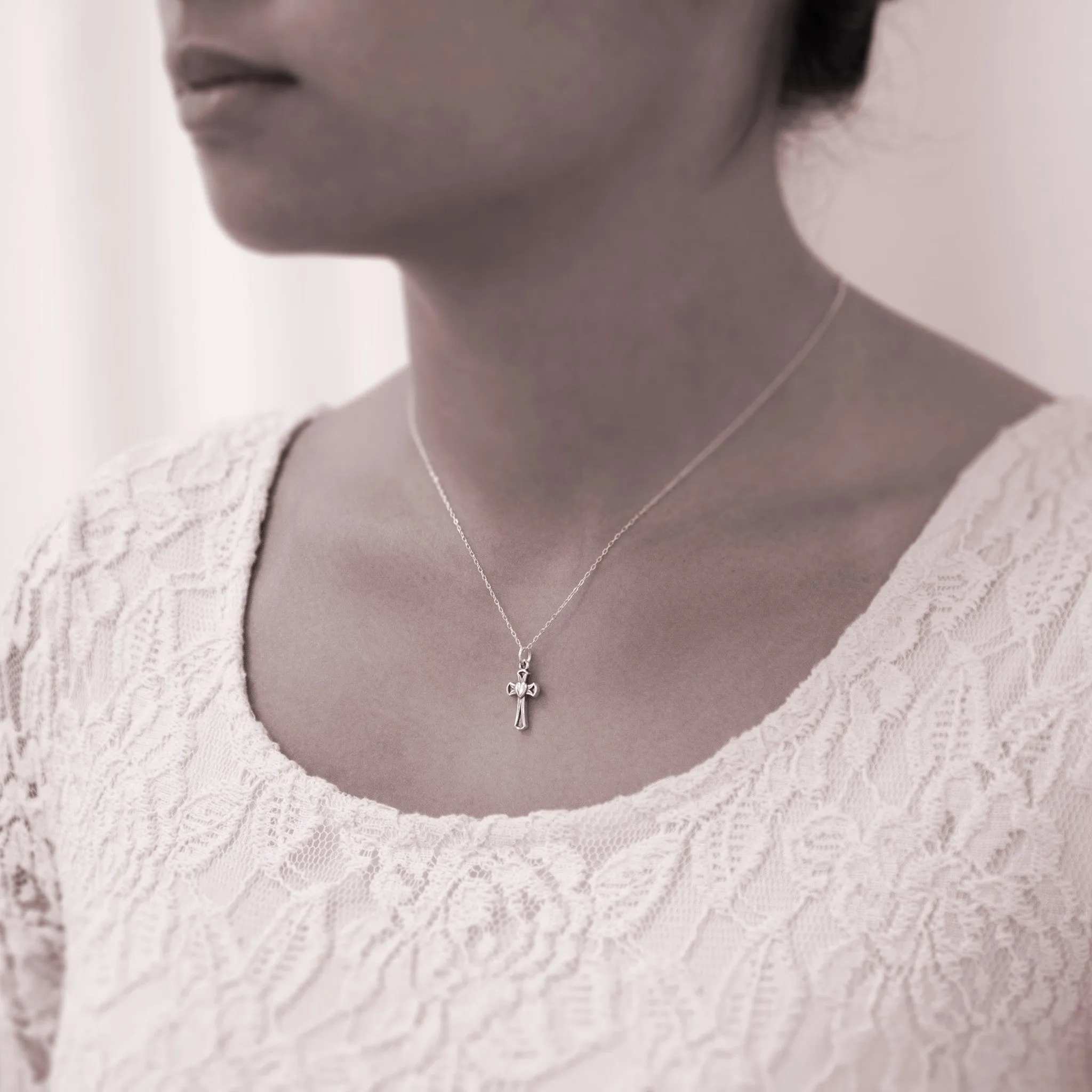 “So Blessed” Sterling Silver Cross and Heart Necklace on Personalized Jewelry Card