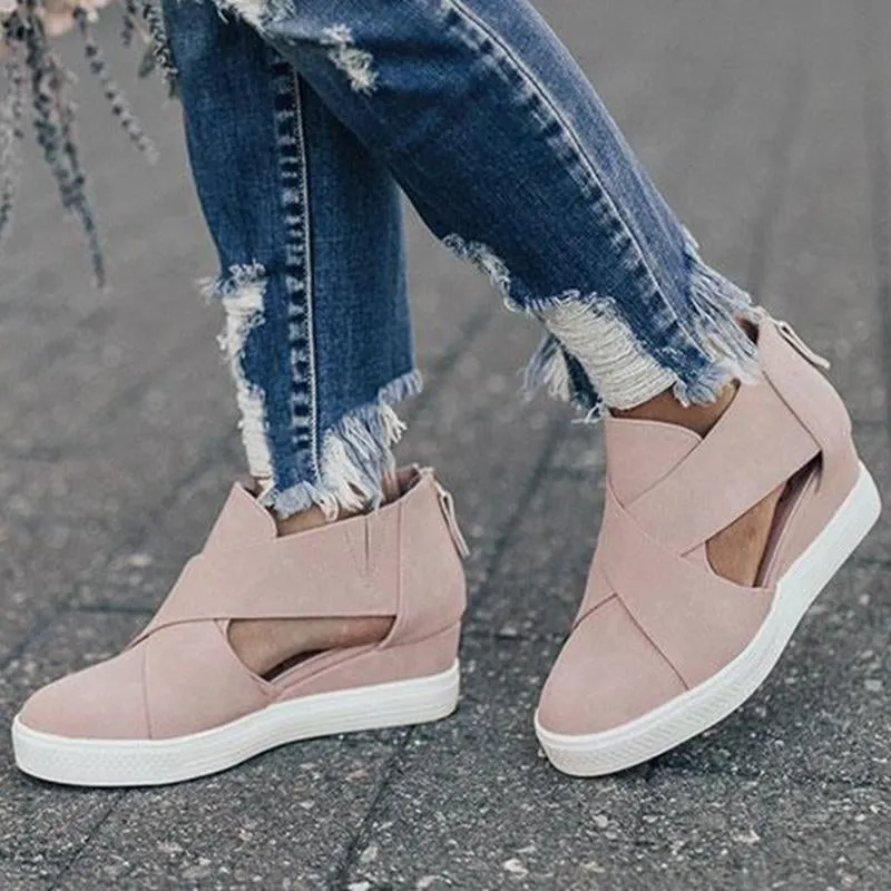 Solid High Flats wedges Heel Height Increasing Chunky Platform Vulcanized Sneakers Shoes