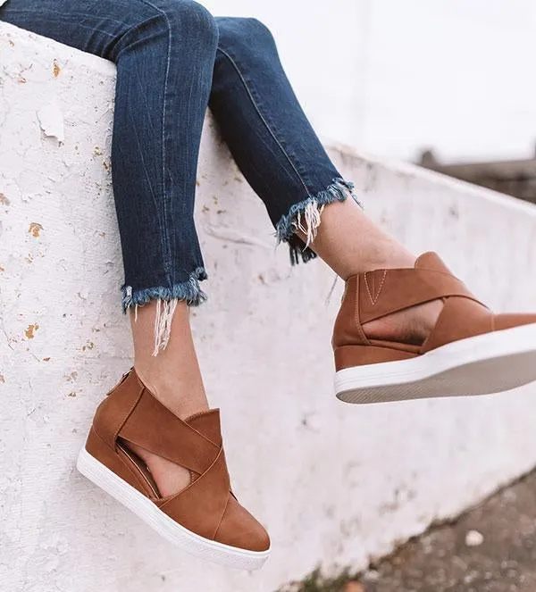 Solid High Flats wedges Heel Height Increasing Chunky Platform Vulcanized Sneakers Shoes