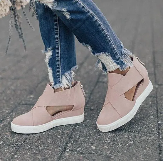 Solid High Flats wedges Heel Height Increasing Chunky Platform Vulcanized Sneakers Shoes