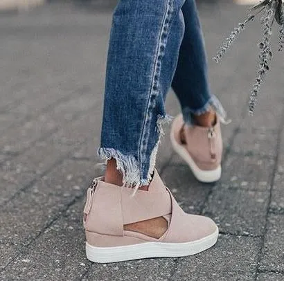 Solid High Flats wedges Heel Height Increasing Chunky Platform Vulcanized Sneakers Shoes