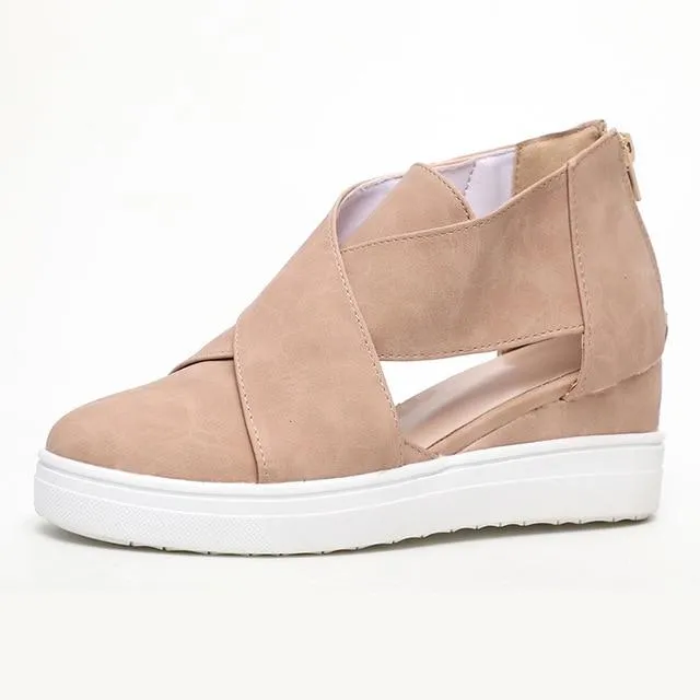 Solid High Flats wedges Heel Height Increasing Chunky Platform Vulcanized Sneakers Shoes