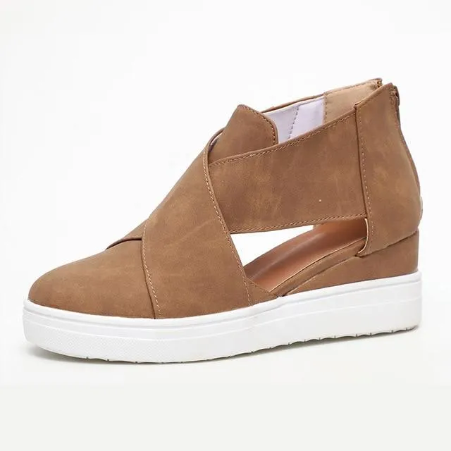 Solid High Flats wedges Heel Height Increasing Chunky Platform Vulcanized Sneakers Shoes