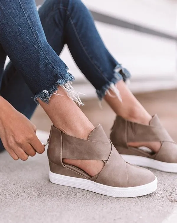 Solid High Flats wedges Heel Height Increasing Chunky Platform Vulcanized Sneakers Shoes