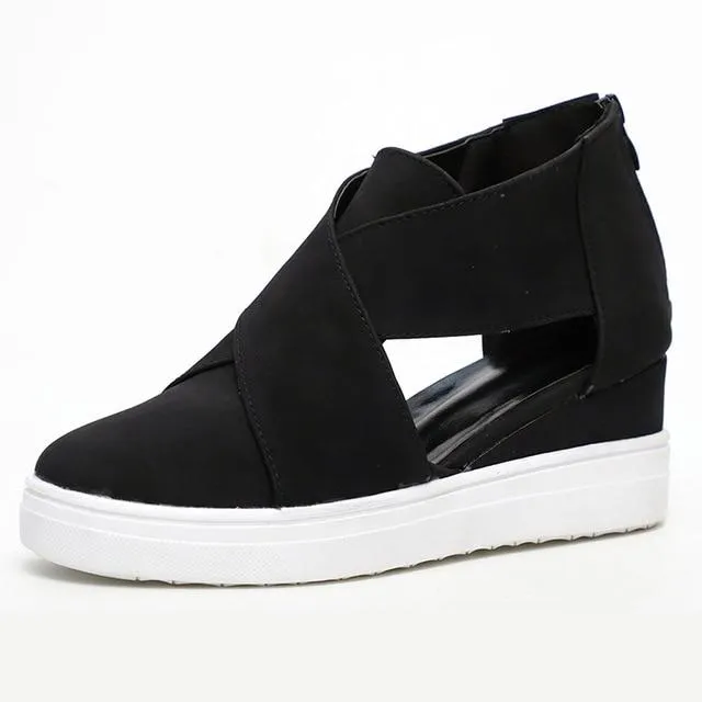 Solid High Flats wedges Heel Height Increasing Chunky Platform Vulcanized Sneakers Shoes