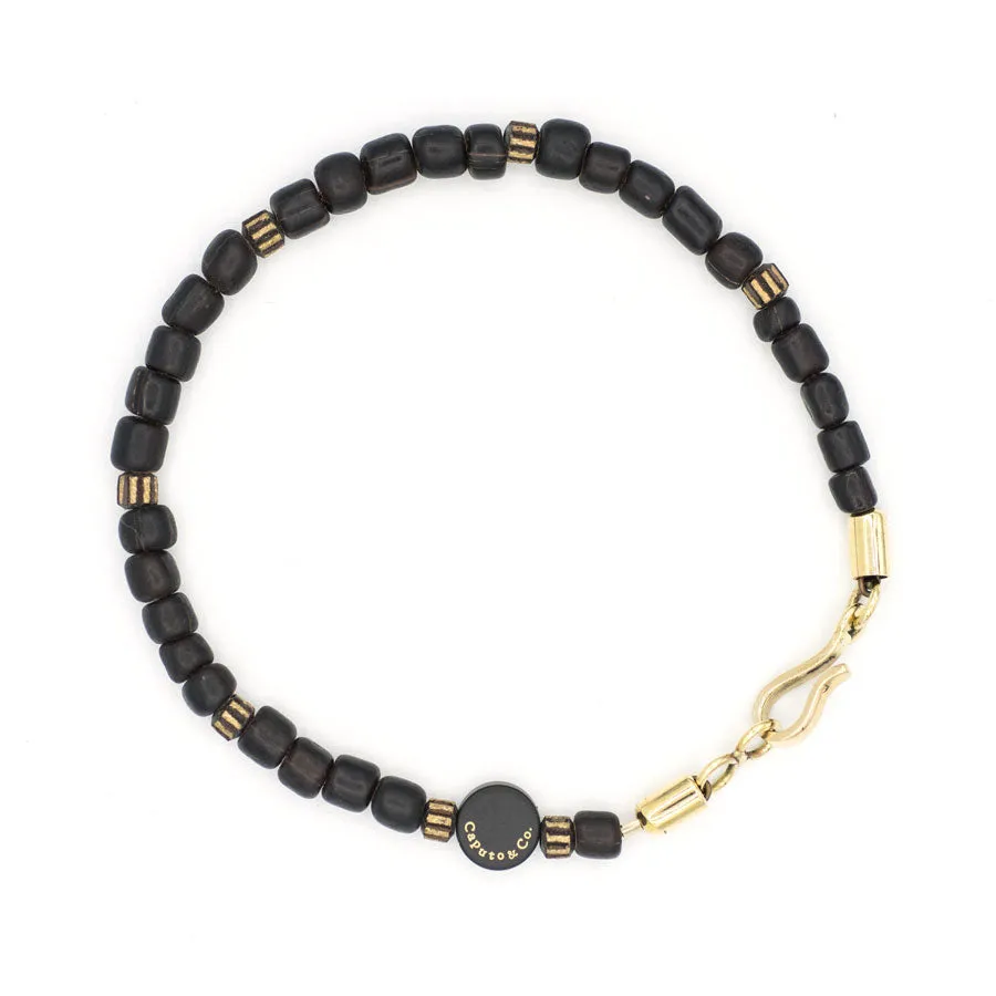 Solid Recycled Glass Bead and Brass Bracelet
