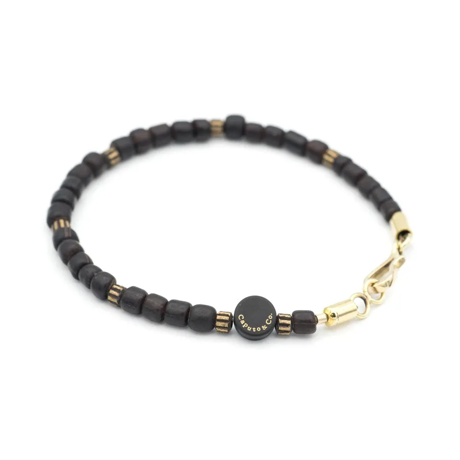 Solid Recycled Glass Bead and Brass Bracelet