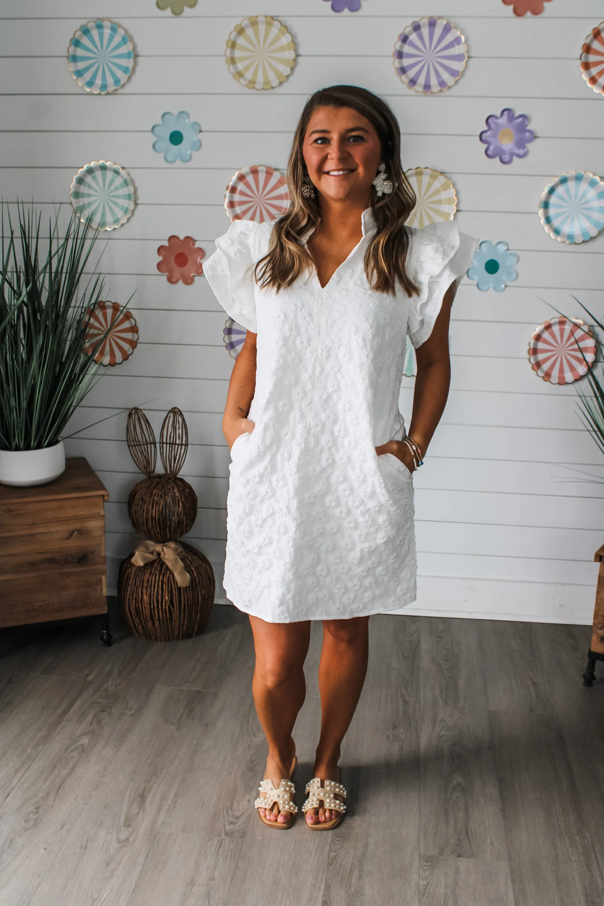 Spring Romance Floral Pocket Dress • White