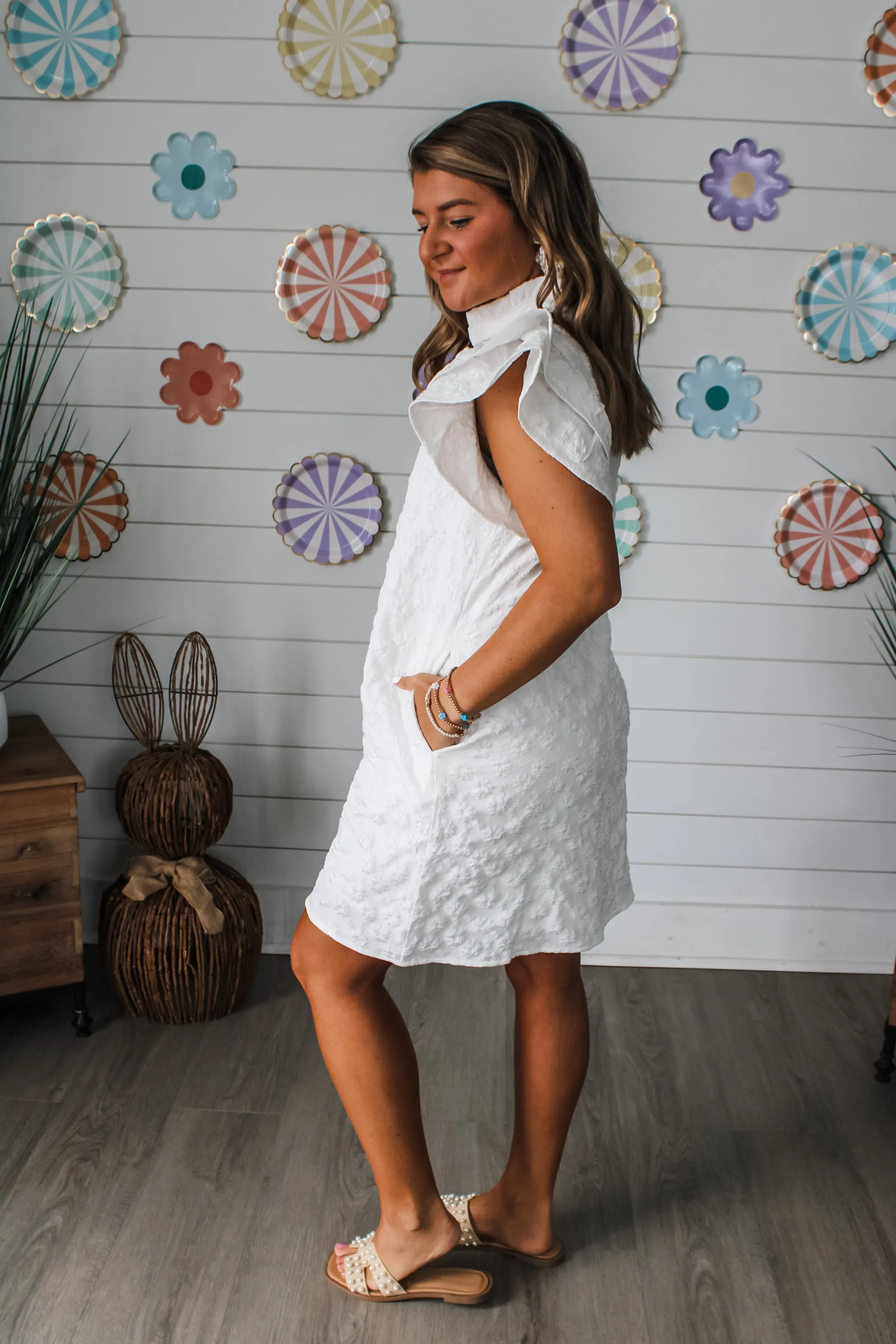 Spring Romance Floral Pocket Dress • White